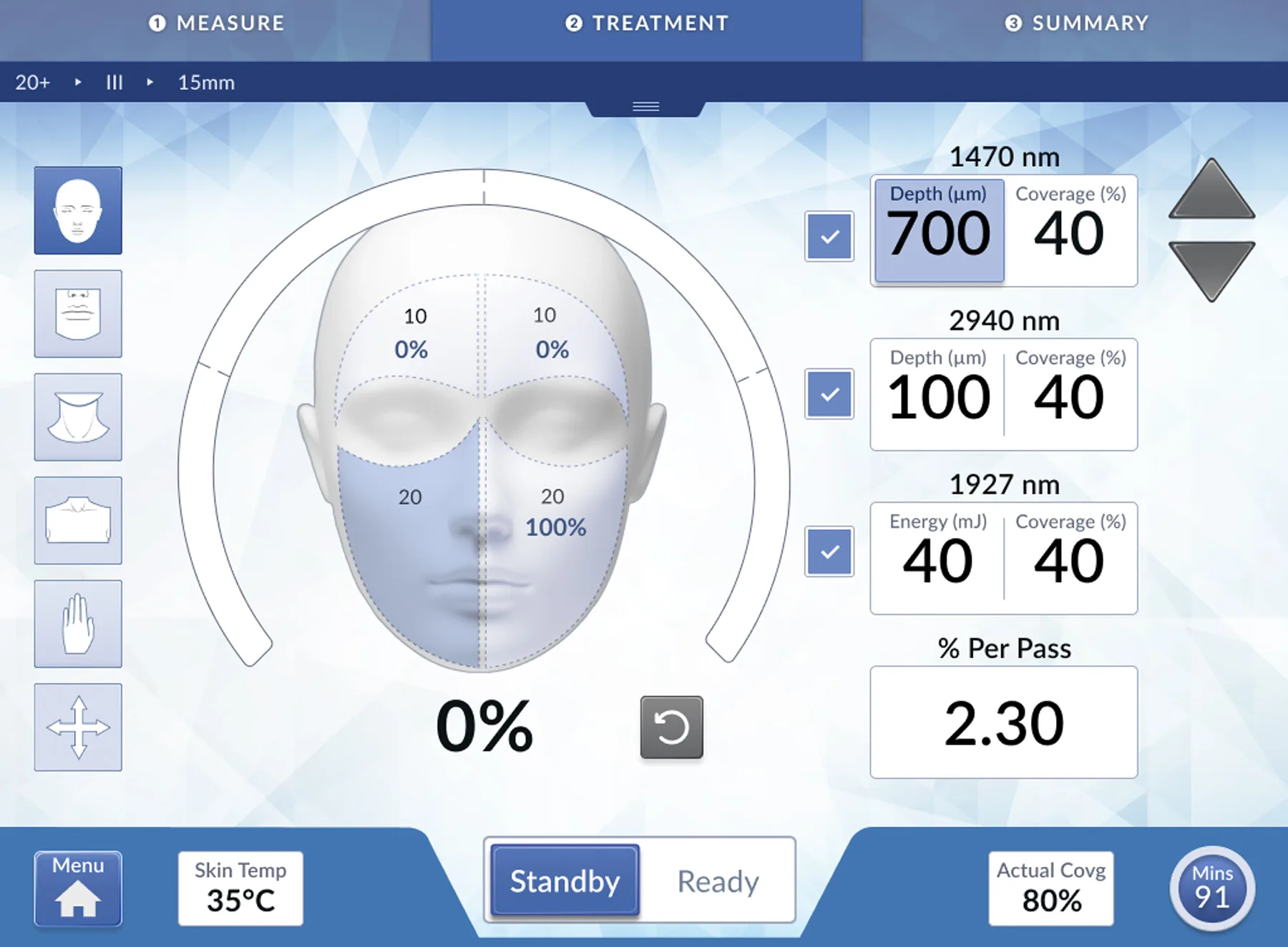 TRIBRID interface showing wavelength controls